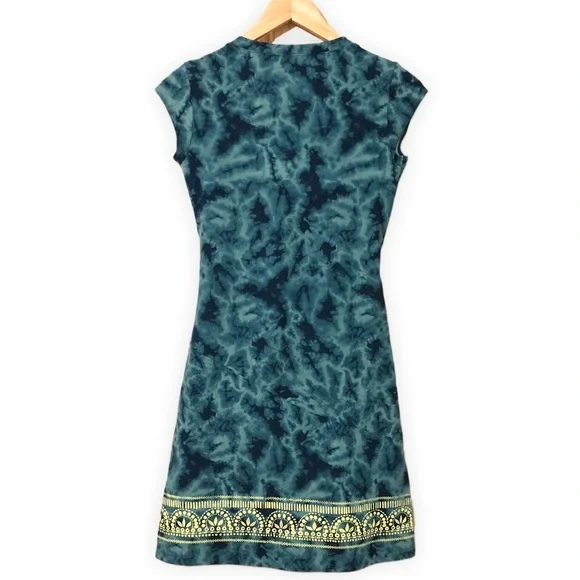 Athleta Womens Nectar Active Faux Wrap Dress Blue Tie Dye Tattooed Ruched XS - Picture 3 of 7